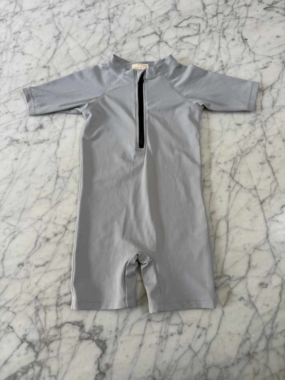 Turtledove Swim Romper Sz 1-2Y SS Rash Guard One-Piece Swimsuit Light Gray